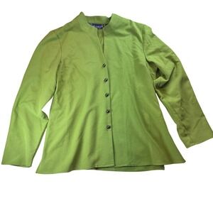 Susan Graver Style Women's Blazer Jacket Button Front Green Size XL stretch‎